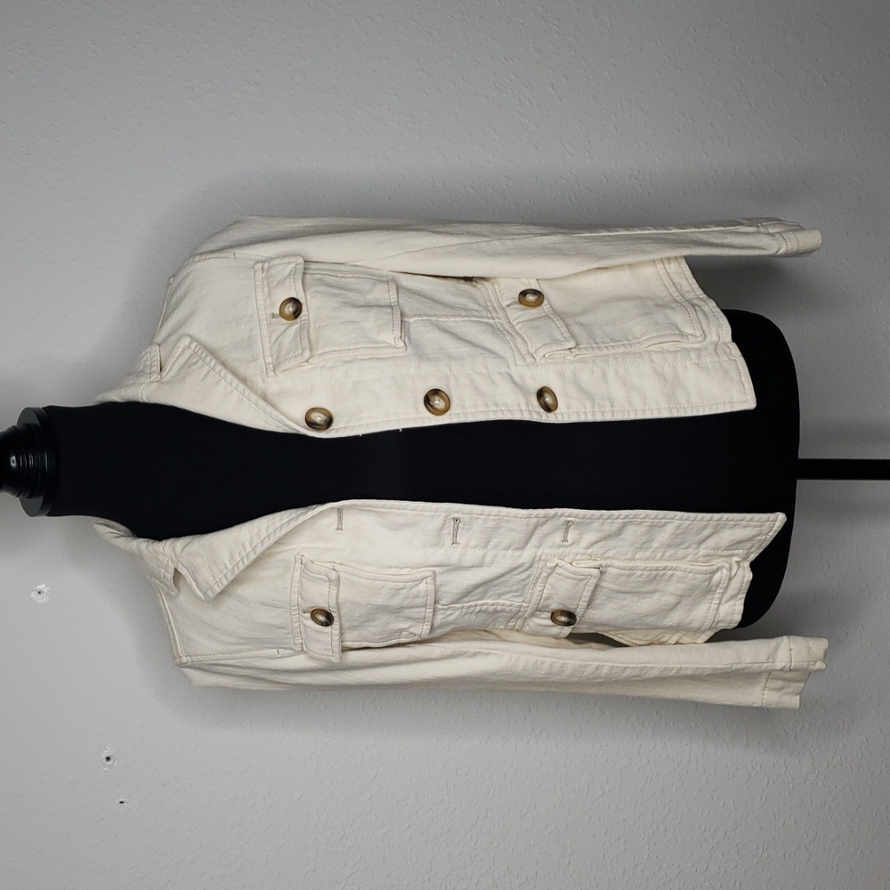 Vintage Gap Cotton Button Pockets Blazer Jacket Size 6 Cream Y2K Neutral Layer